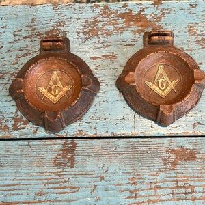 Vtg. Burwood Masonic Free Mason Cigarette Ashtray W/Match Holder• Made In USA